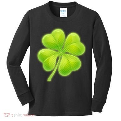 Cute St Patricks Day Lucky Glowing Shamrock Clover Kids Long Sleeve Shirt