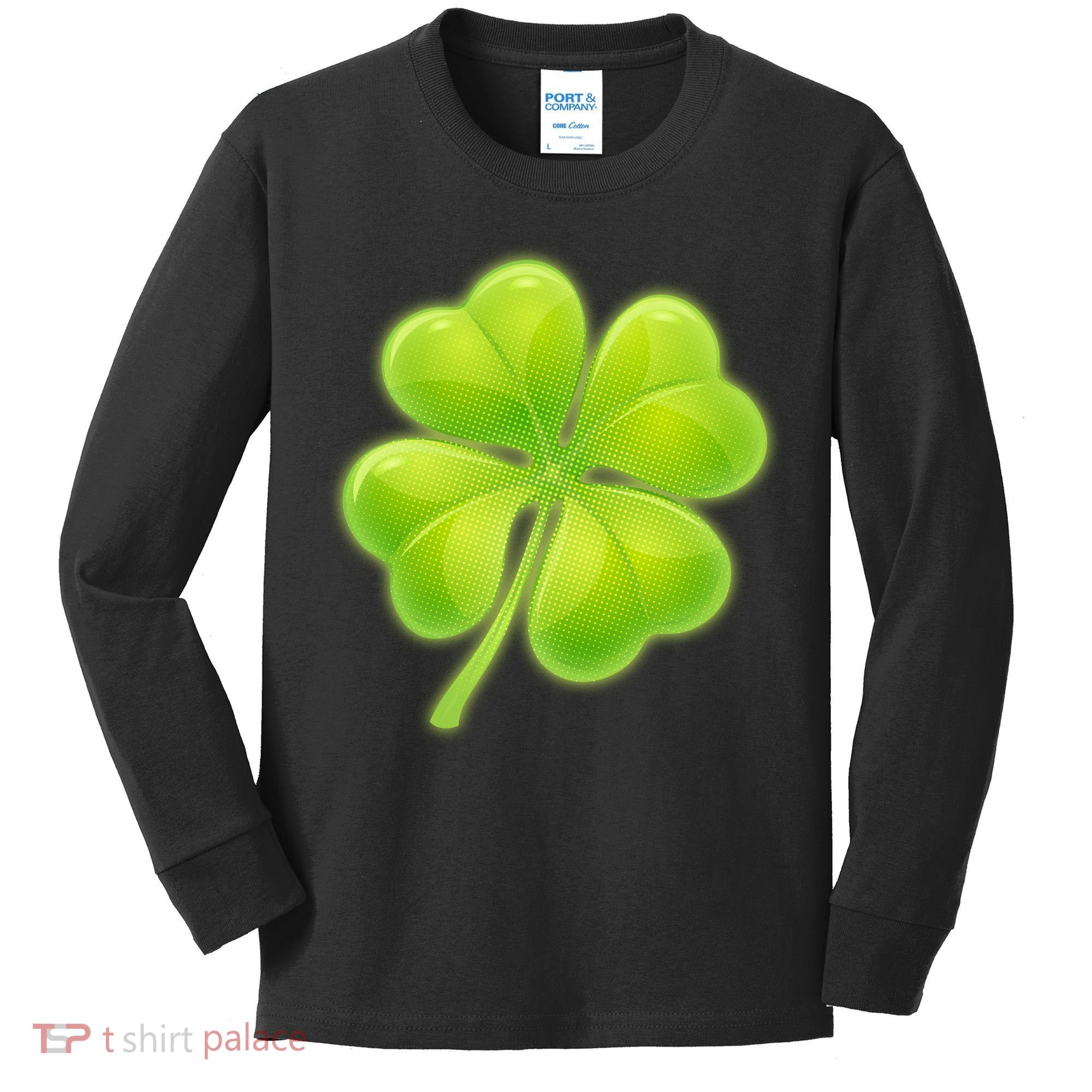 Cute St Patricks Day Lucky Glowing Shamrock Clover Kids Long Sleeve Shirt