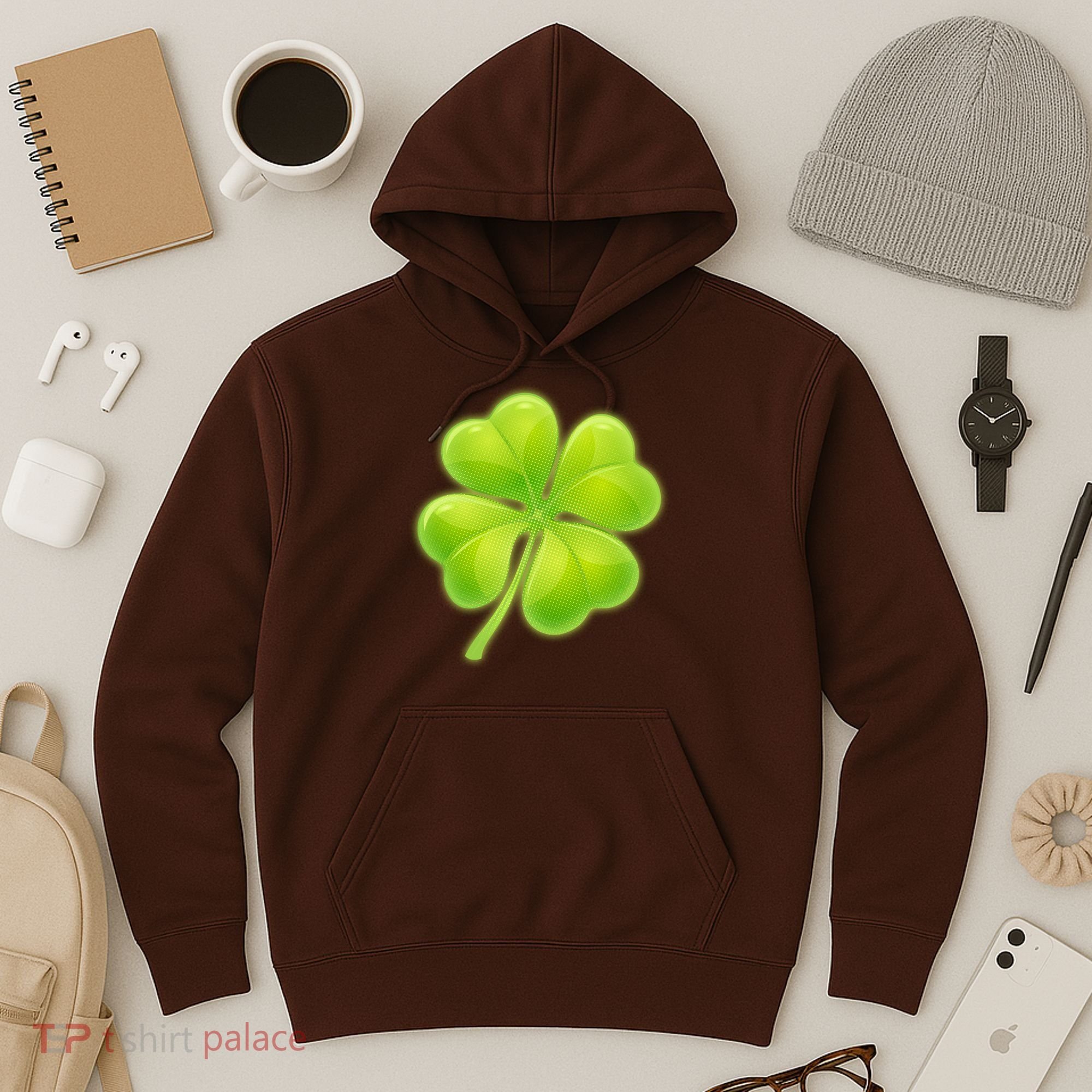 Cute St Patricks Day Lucky Glowing Shamrock Clover Hoodie