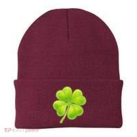 Cute St Patricks Day Lucky Glowing Shamrock Clover Beanie thumb 0
