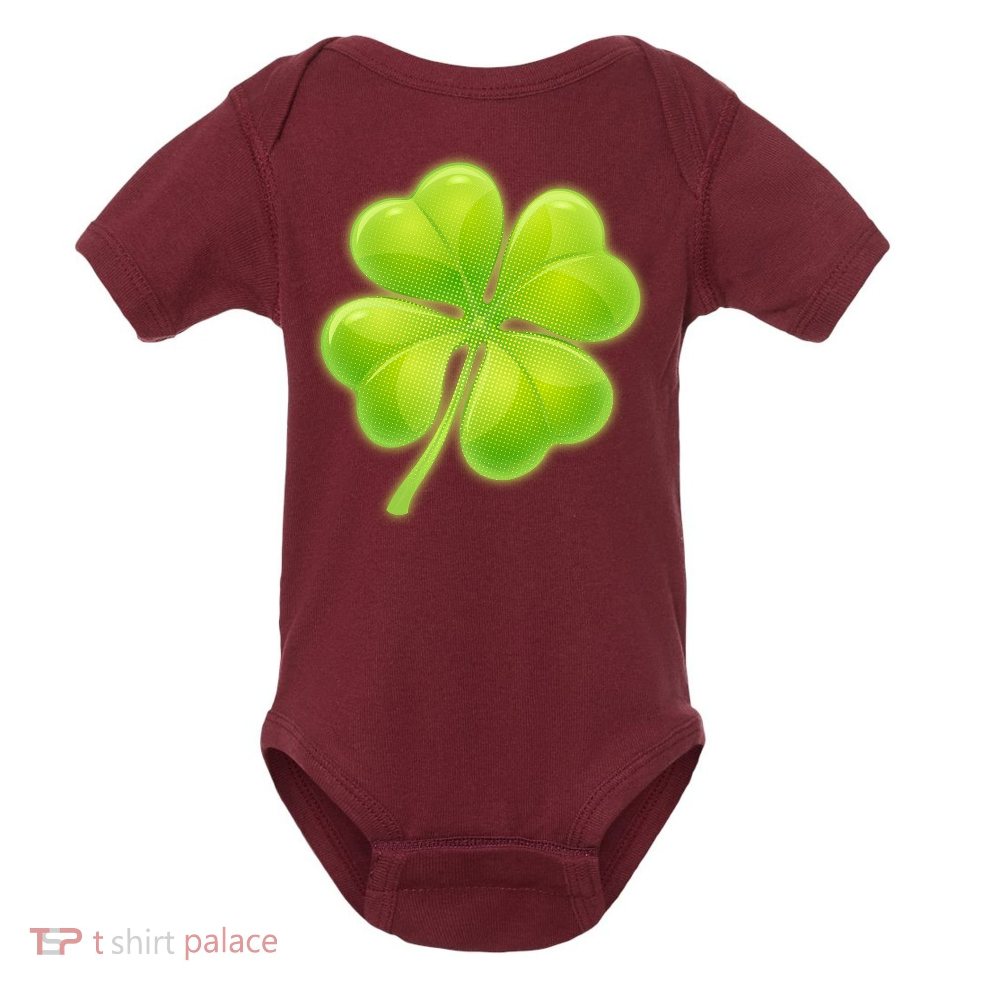 Cute St Patricks Day Lucky Glowing Shamrock Clover Baby Bodysuit