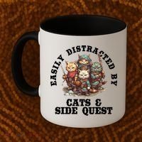 Cats Side Quest Distracted Tabletop Funny Coffee Mug thumb 2
