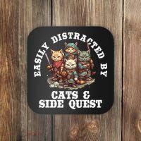Cats Side Quest Distracted Tabletop Funny Coaster thumb 0