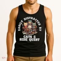 Cats Side Quest Distracted Tabletop Funny Tank Top thumb 3