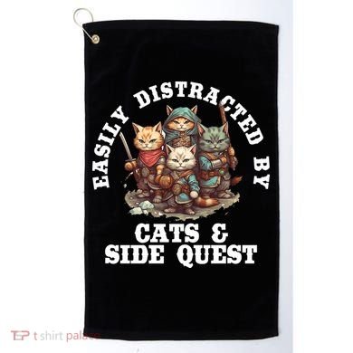 Cats Side Quest Distracted Tabletop Funny Golf Towel