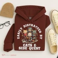Cats Side Quest Distracted Tabletop Funny Hoodie thumb 4