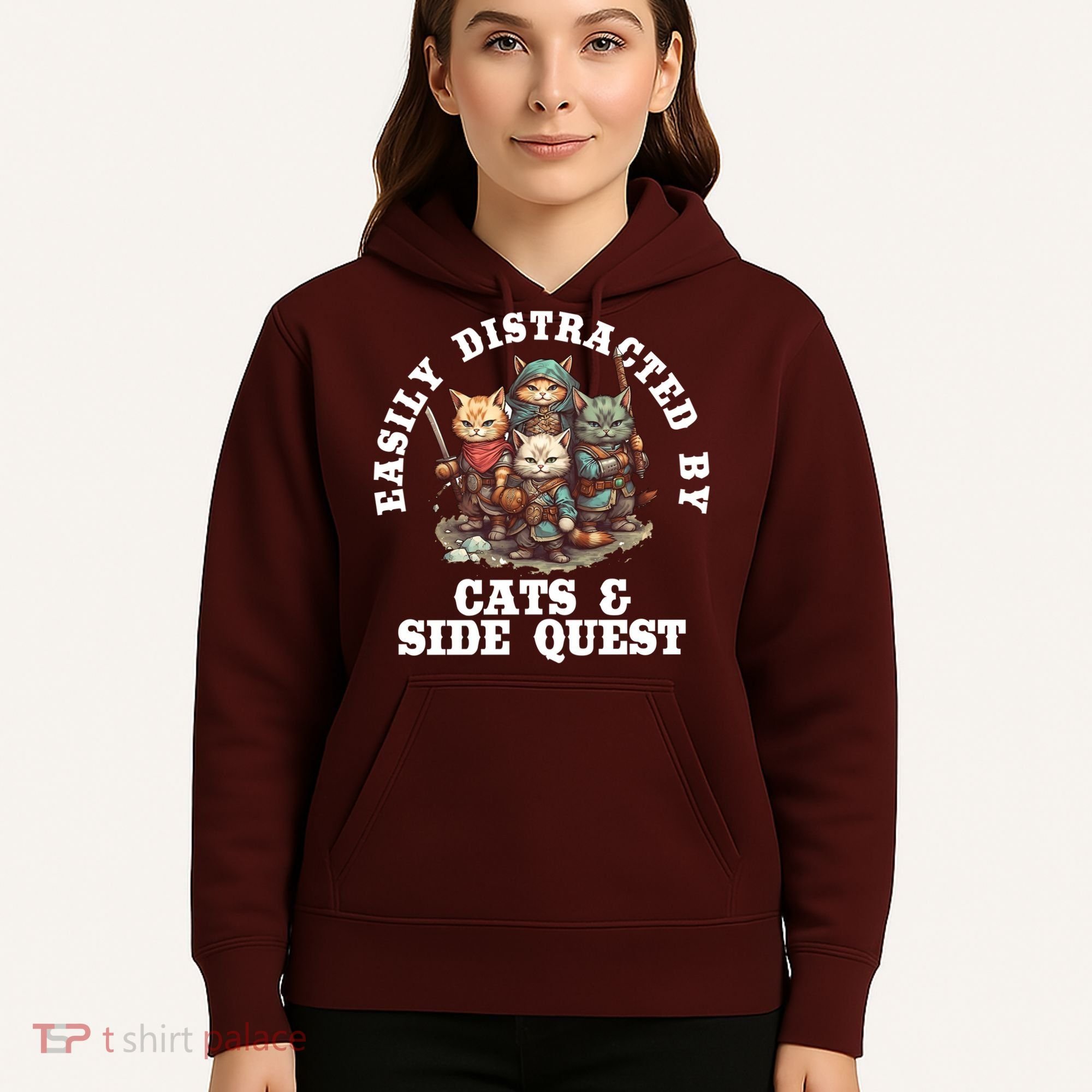 Cats Side Quest Distracted Tabletop Funny Hoodie