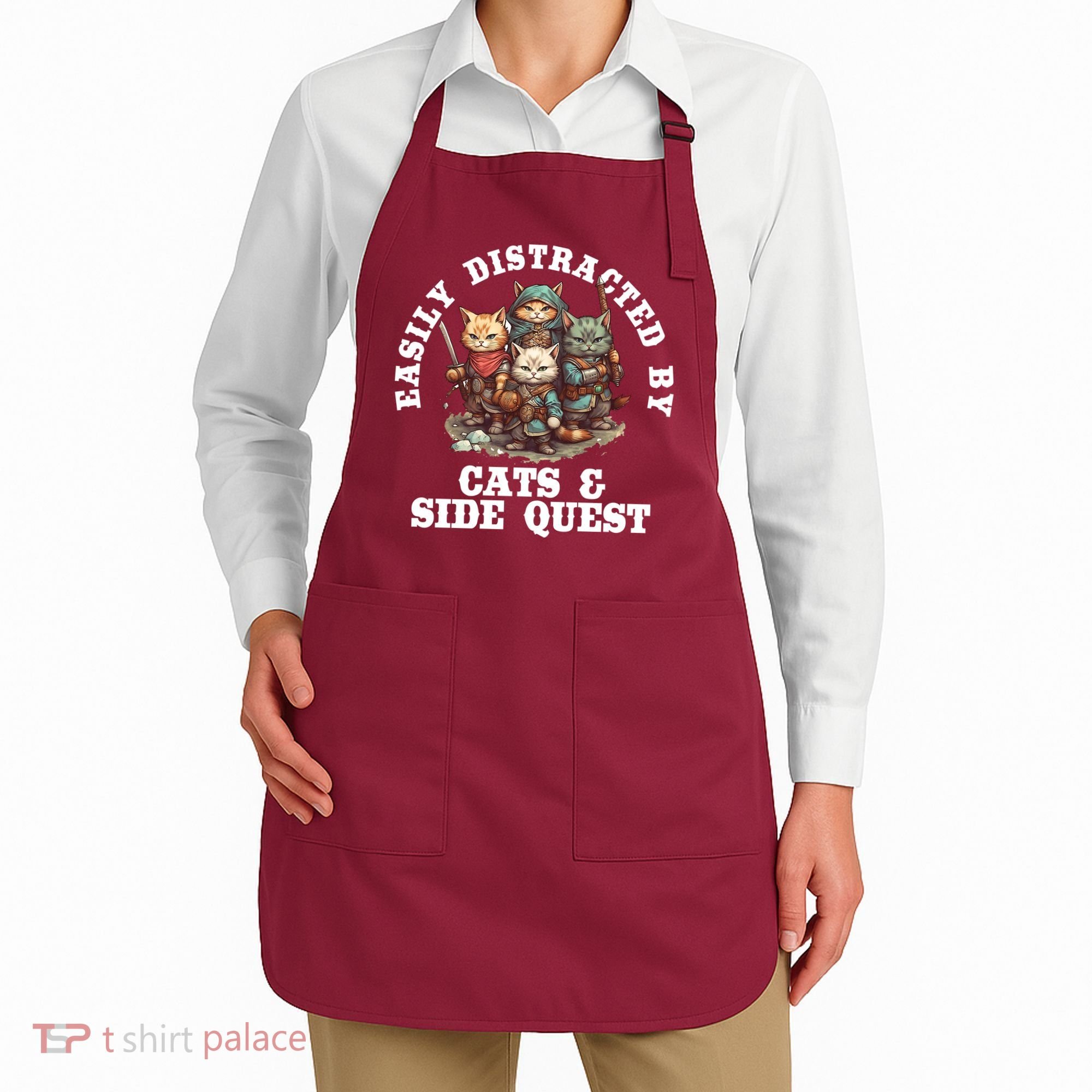 Cats Side Quest Distracted Tabletop Funny Apron