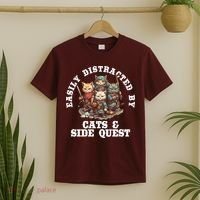 Cats Side Quest Distracted Tabletop Funny T-Shirt thumb 2