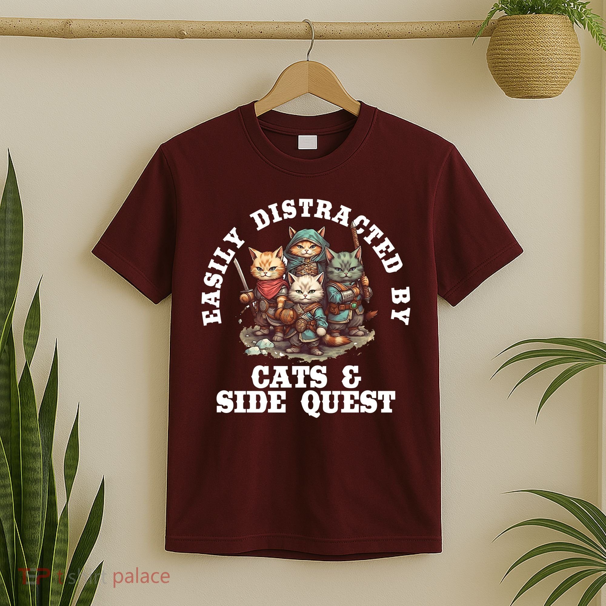 Cats Side Quest Distracted Tabletop Funny T-Shirt