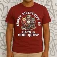 Cats Side Quest Distracted Tabletop Funny T-Shirt thumb 3