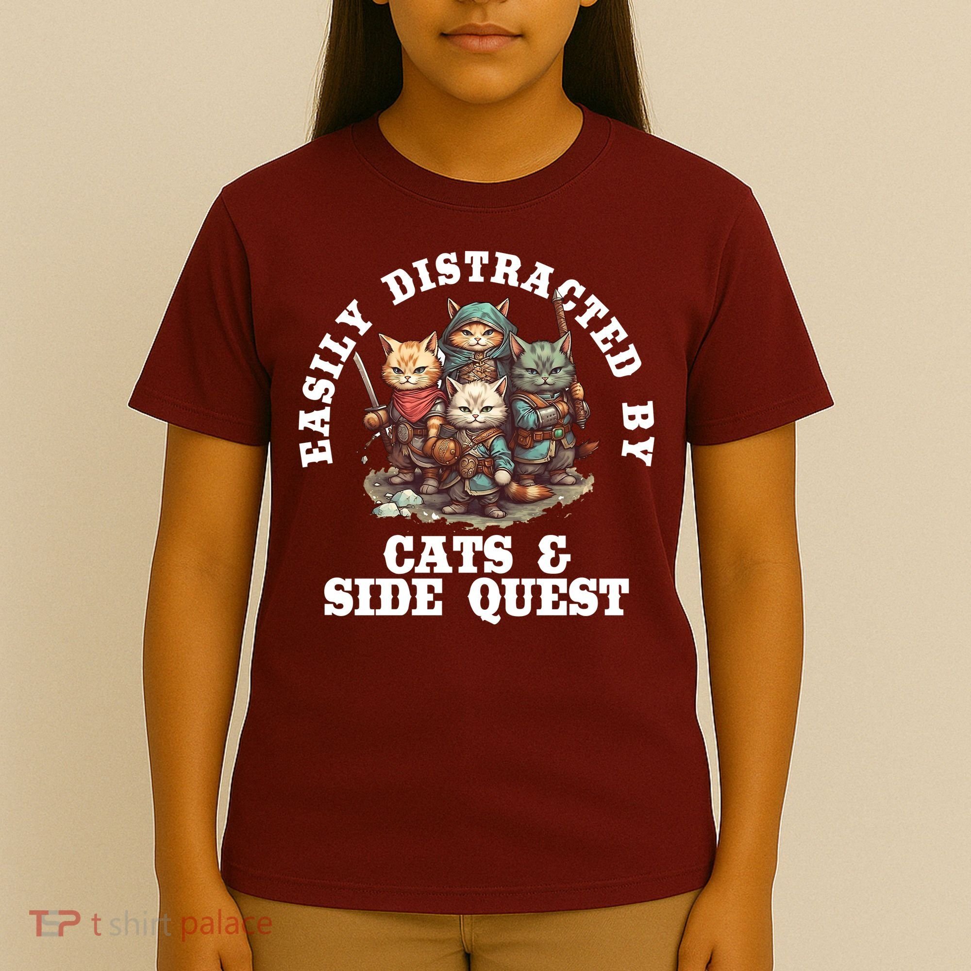 Cats Side Quest Distracted Tabletop Funny T-Shirt