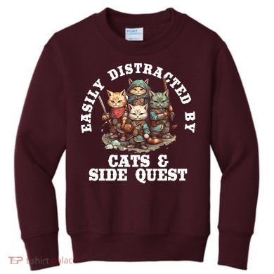Cats Side Quest Distracted Tabletop Funny Kids Sweatshirt