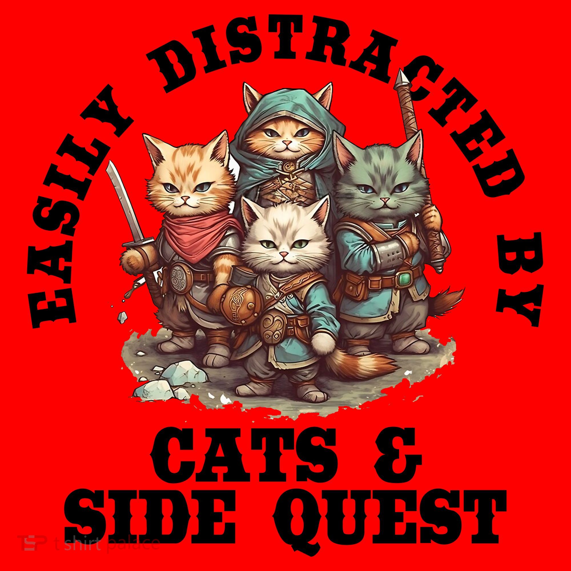 Cats Side Quest Distracted Tabletop Funny Santa Hat