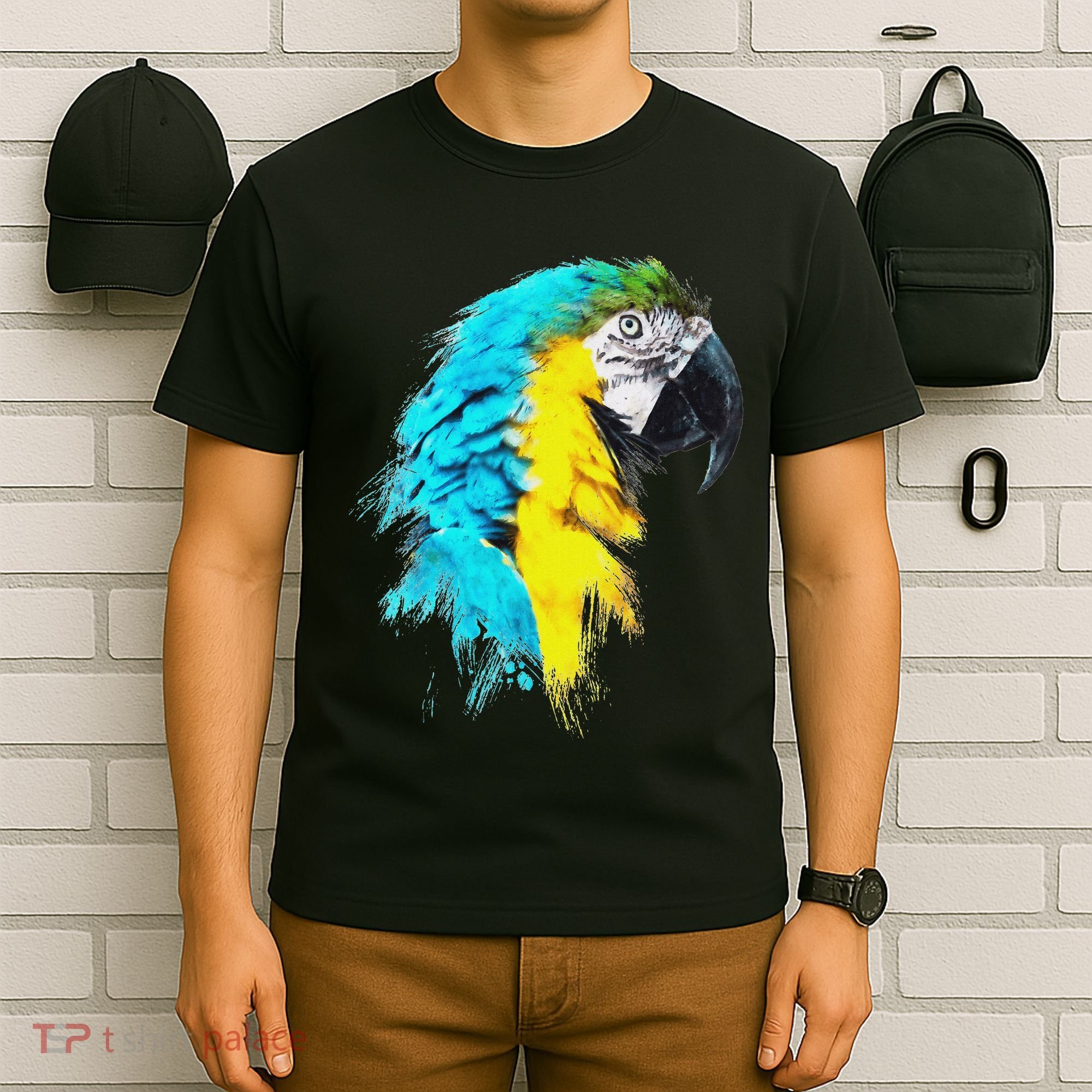 Colourful Scarlet Red Macaw Parrot Bird Painting Of Watercolour T-Shirt