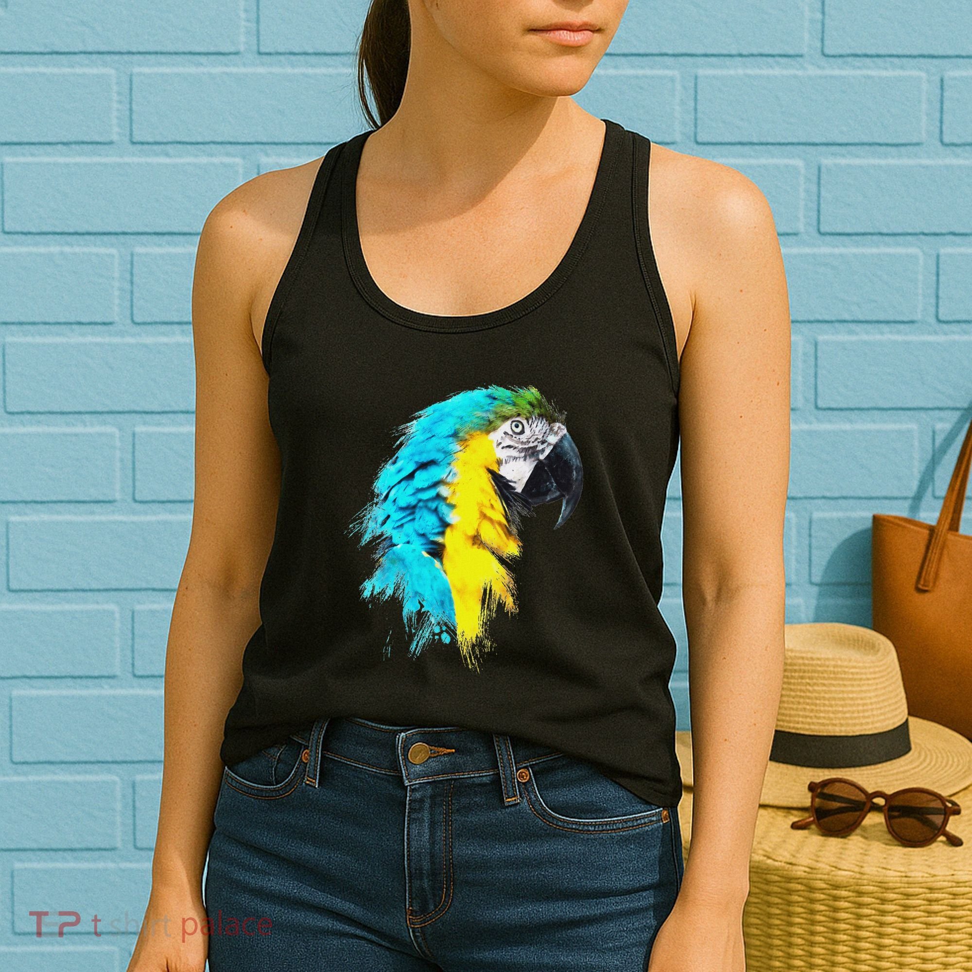 Colourful Scarlet Red Macaw Parrot Bird Painting Of Watercolour Women's Tank Top