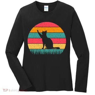 Cat Sunset Retro Vintage Women's Long Sleeve Shirt