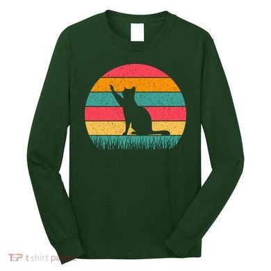 Cat Sunset Retro Vintage Long Sleeve Shirt