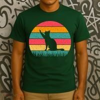 Cat Sunset Retro Vintage T-Shirt thumb 3