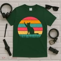 Cat Sunset Retro Vintage T-Shirt thumb 5