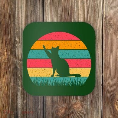 Cat Sunset Retro Vintage Coaster