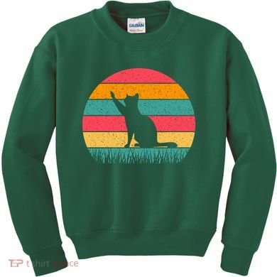 Cat Sunset Retro Vintage Kids Sweatshirt