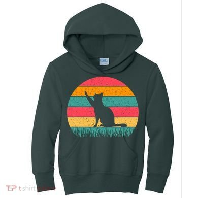 Cat Sunset Retro Vintage Kids Hoodie