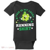 Cute Shamrock Running St Patricks Day Lucky Running Team Baby Bodysuit thumb 0