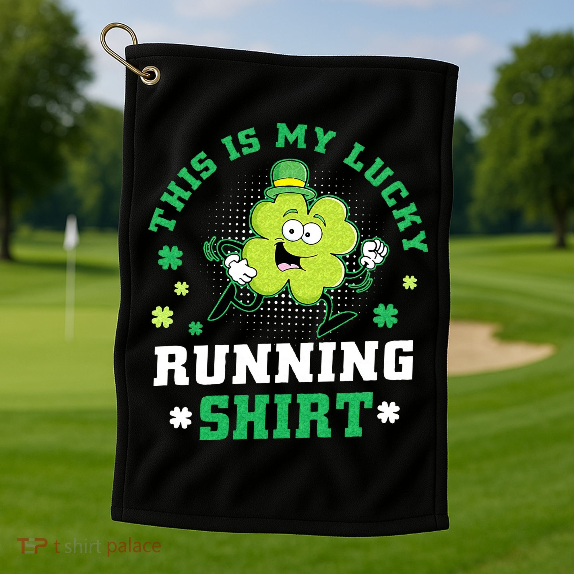 Cute Shamrock Running St Patricks Day Lucky Running Team Golf Towel