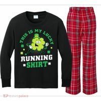 Cute Shamrock Running St Patricks Day Lucky Running Team Kids Long Sleeve Plaid Pajama Set thumb 0