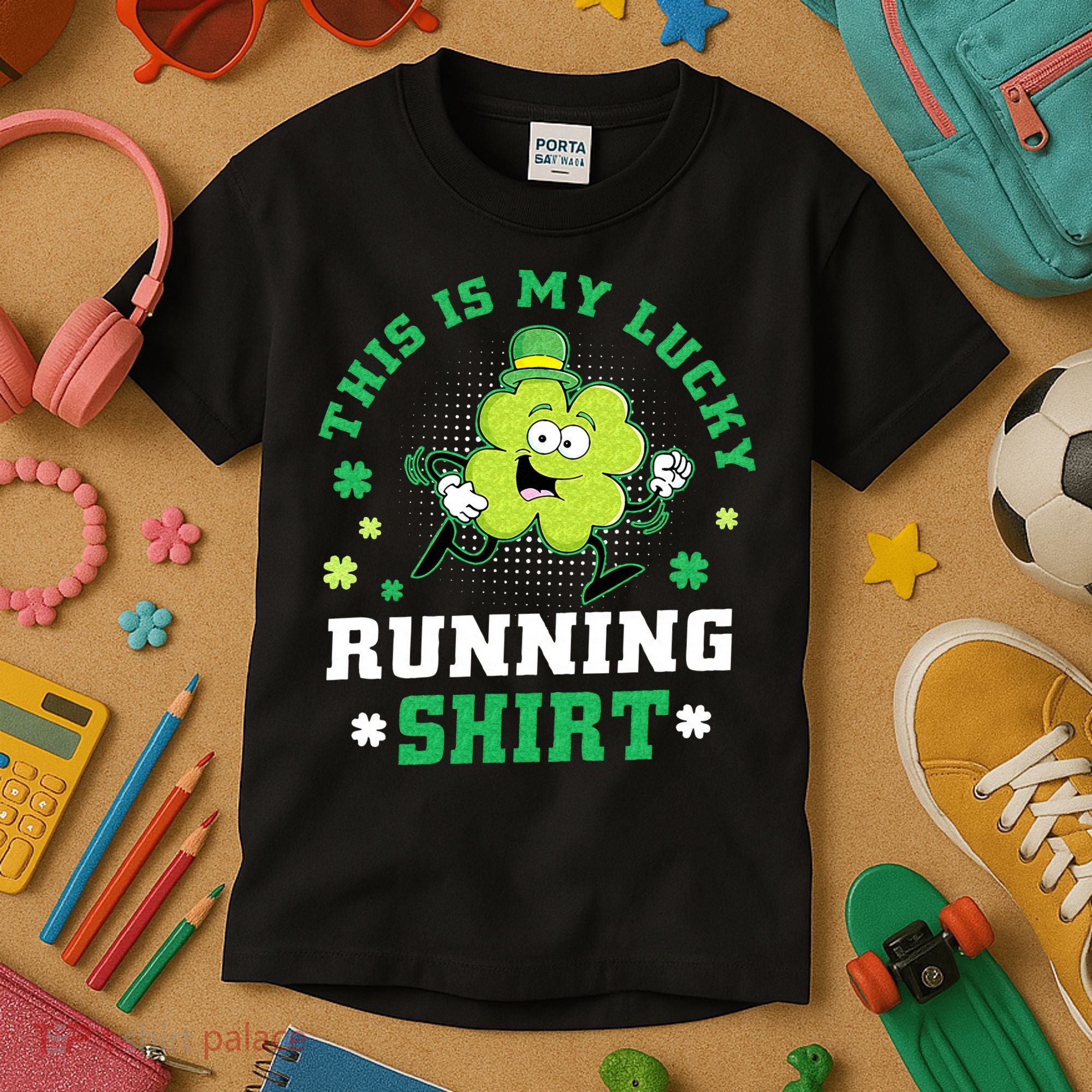 Cute Shamrock Running St Patricks Day Lucky Running Team Kids T-Shirt