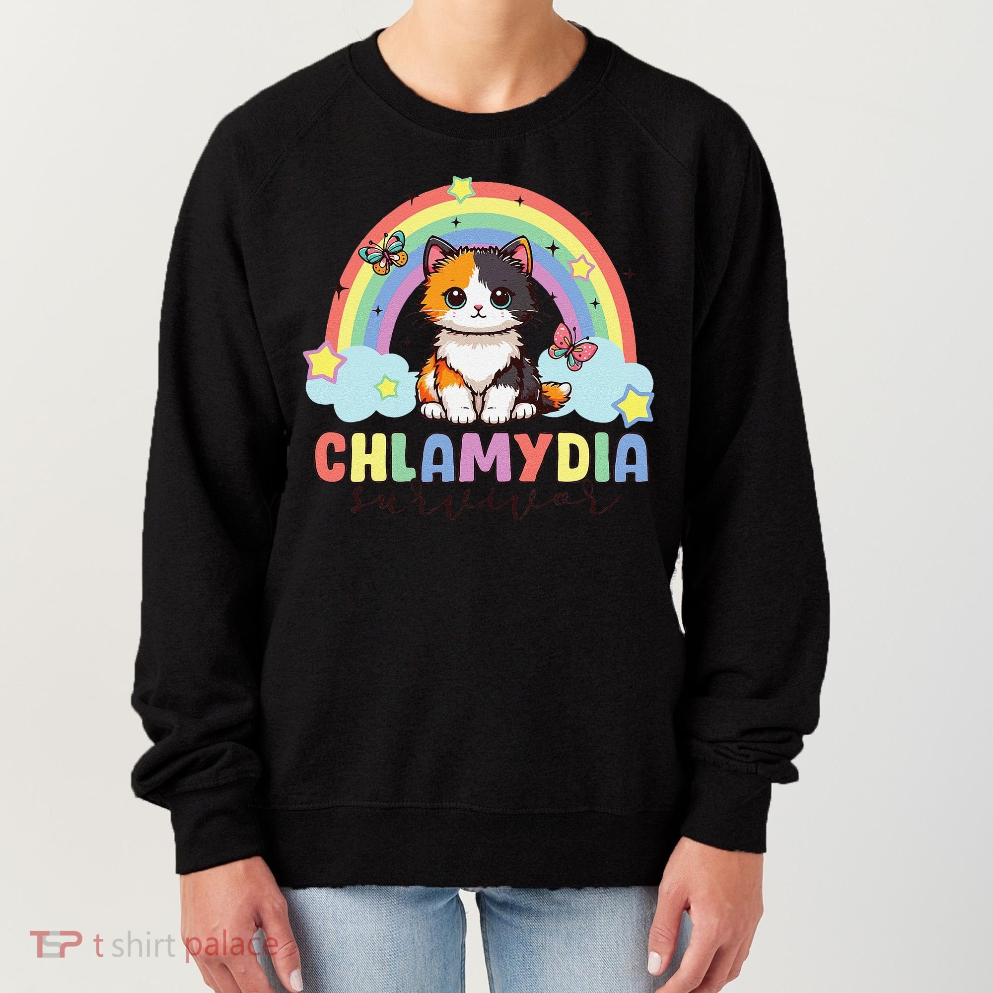 Chlamydia Survivor Rainbow Funny Humor Cat Specific Meme Women's Sweatshirt