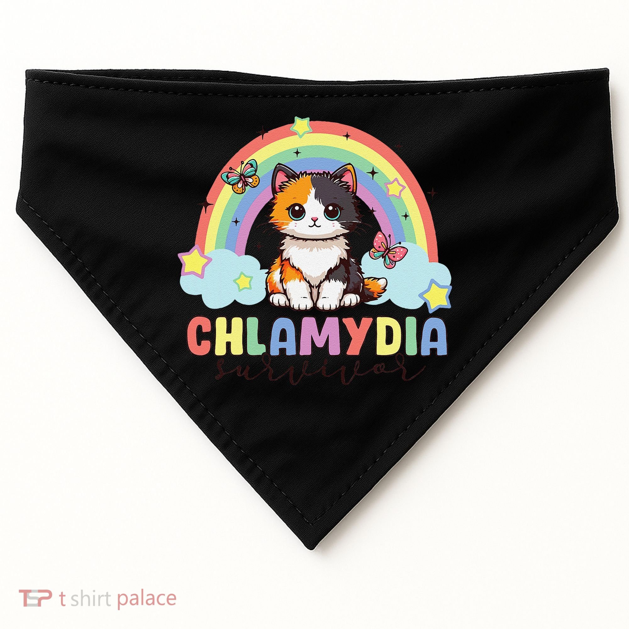 Chlamydia Survivor Rainbow Funny Humor Cat Specific Meme USA-Made Doggie Bandana