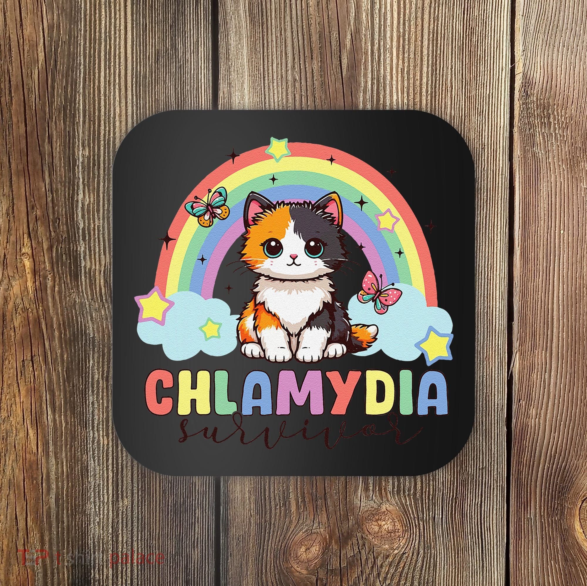 Chlamydia Survivor Rainbow Funny Humor Cat Specific Meme Coaster