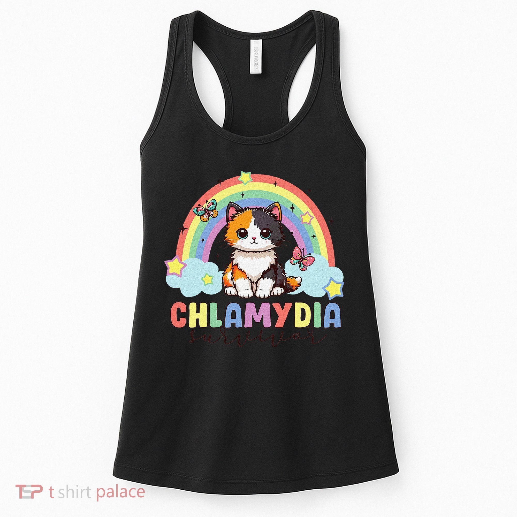 Chlamydia Survivor Rainbow Funny Humor Cat Specific Meme Women's Tank Top