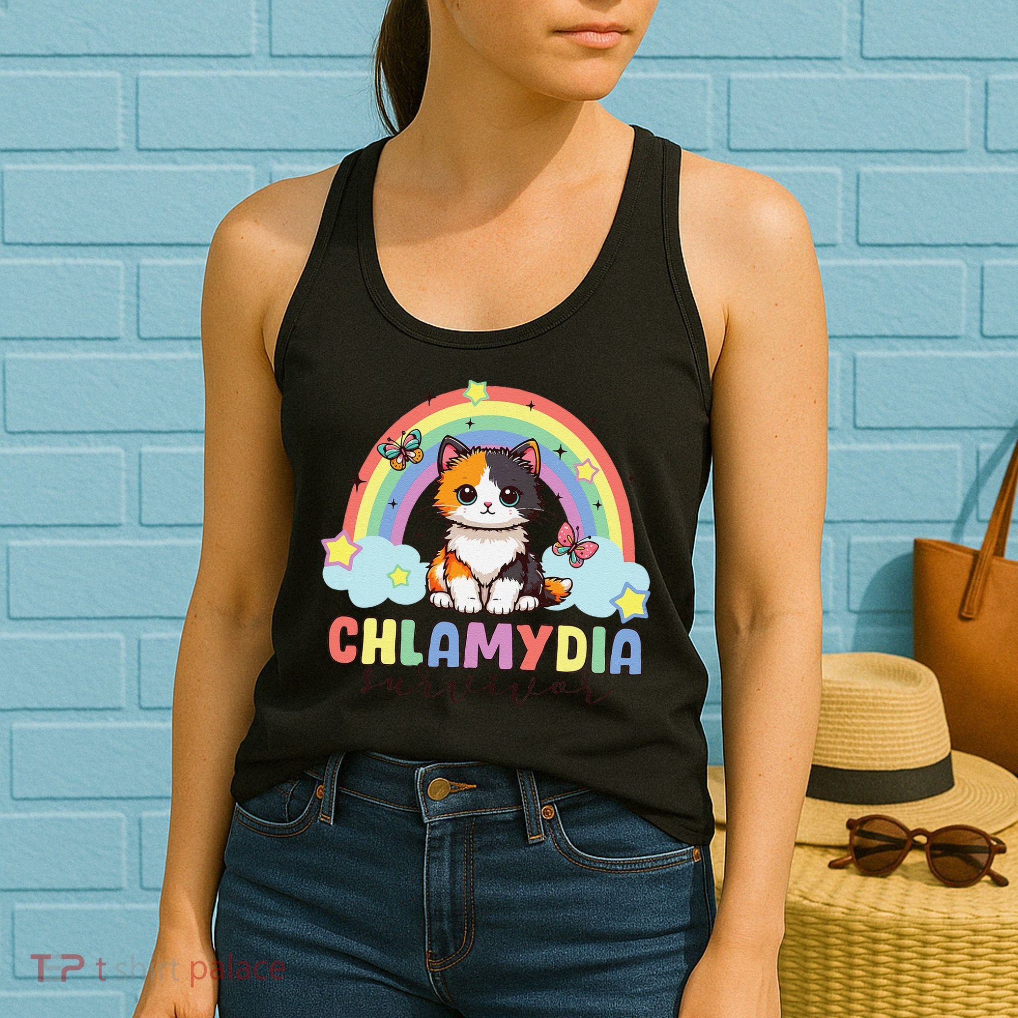 Chlamydia Survivor Rainbow Funny Humor Cat Specific Meme Women's Tank Top