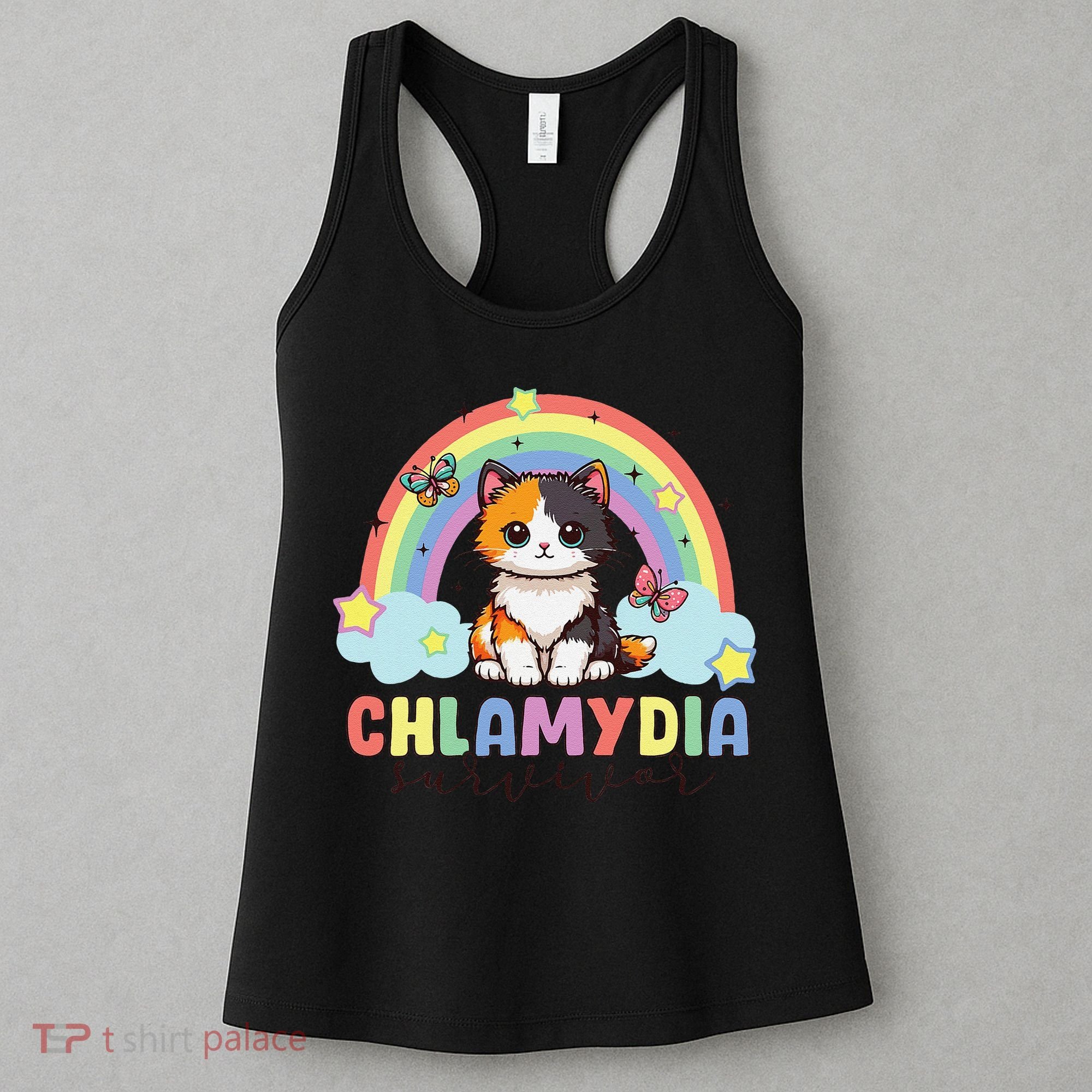 Chlamydia Survivor Rainbow Funny Humor Cat Specific Meme Women's Tank Top