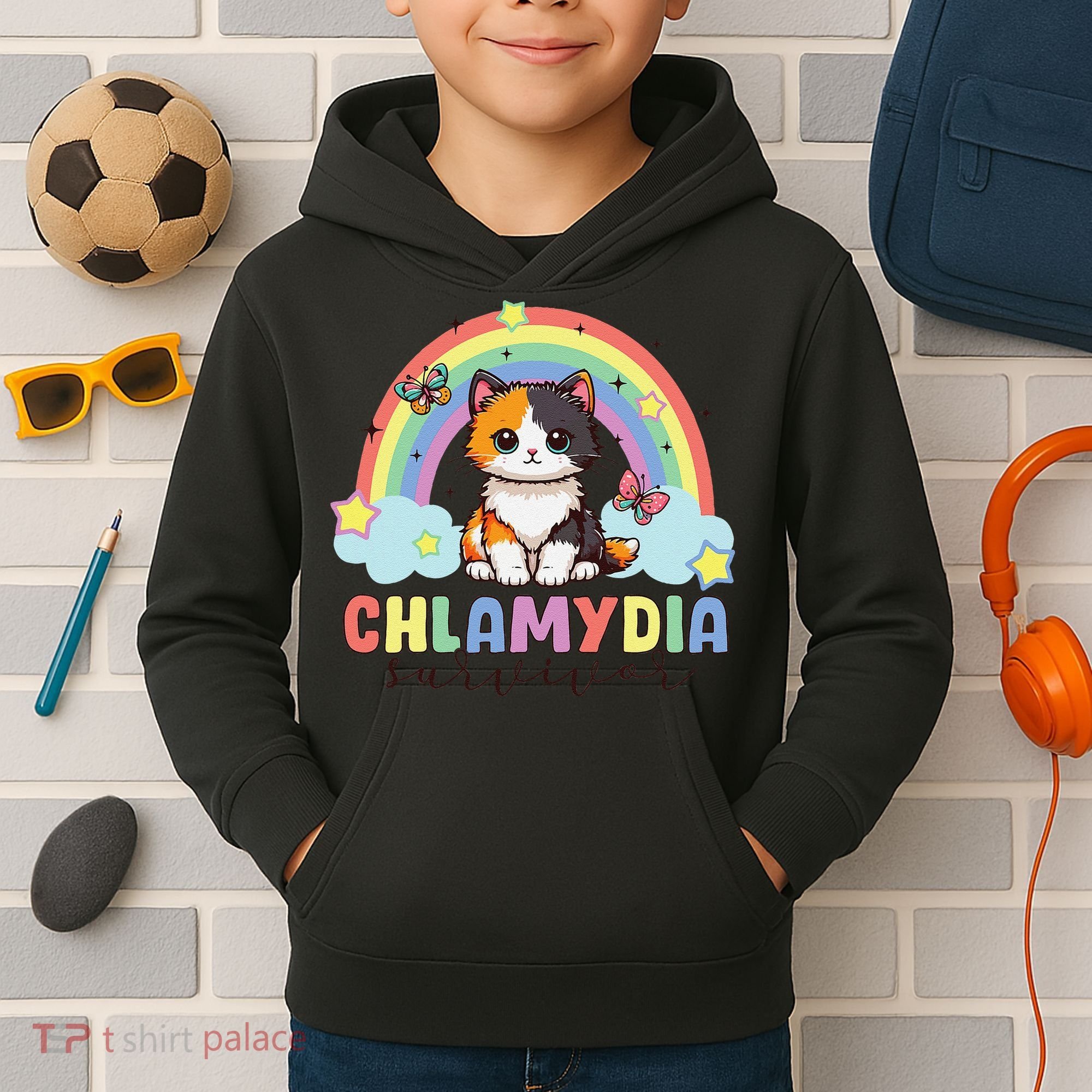 Chlamydia Survivor Rainbow Funny Humor Cat Specific Meme Kids Hoodie