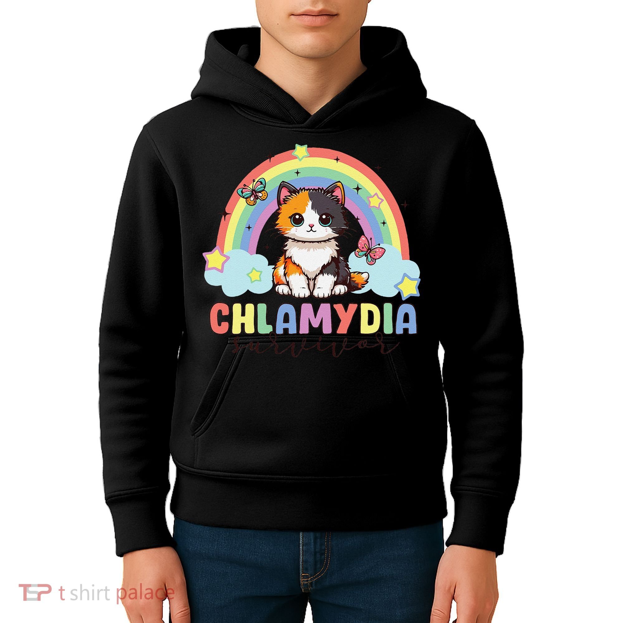 Chlamydia Survivor Rainbow Funny Humor Cat Specific Meme Kids Hoodie