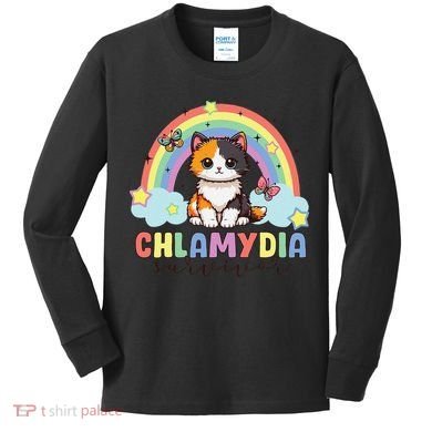 Chlamydia Survivor Rainbow Funny Humor Cat Specific Meme Kids Long Sleeve Shirt