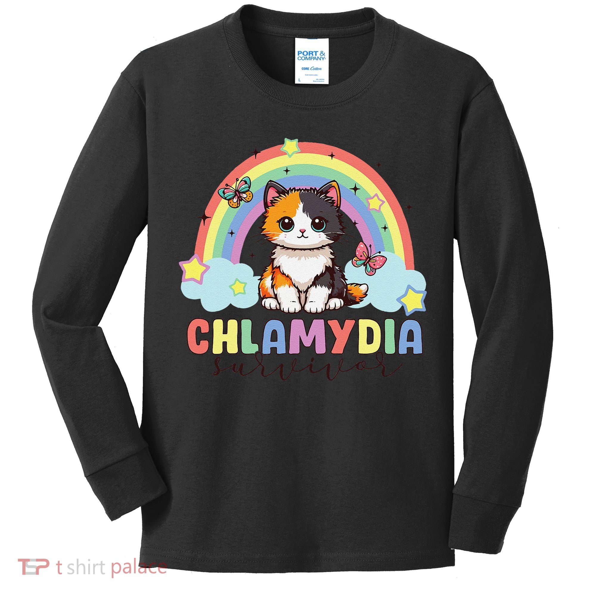 Chlamydia Survivor Rainbow Funny Humor Cat Specific Meme Kids Long Sleeve Shirt