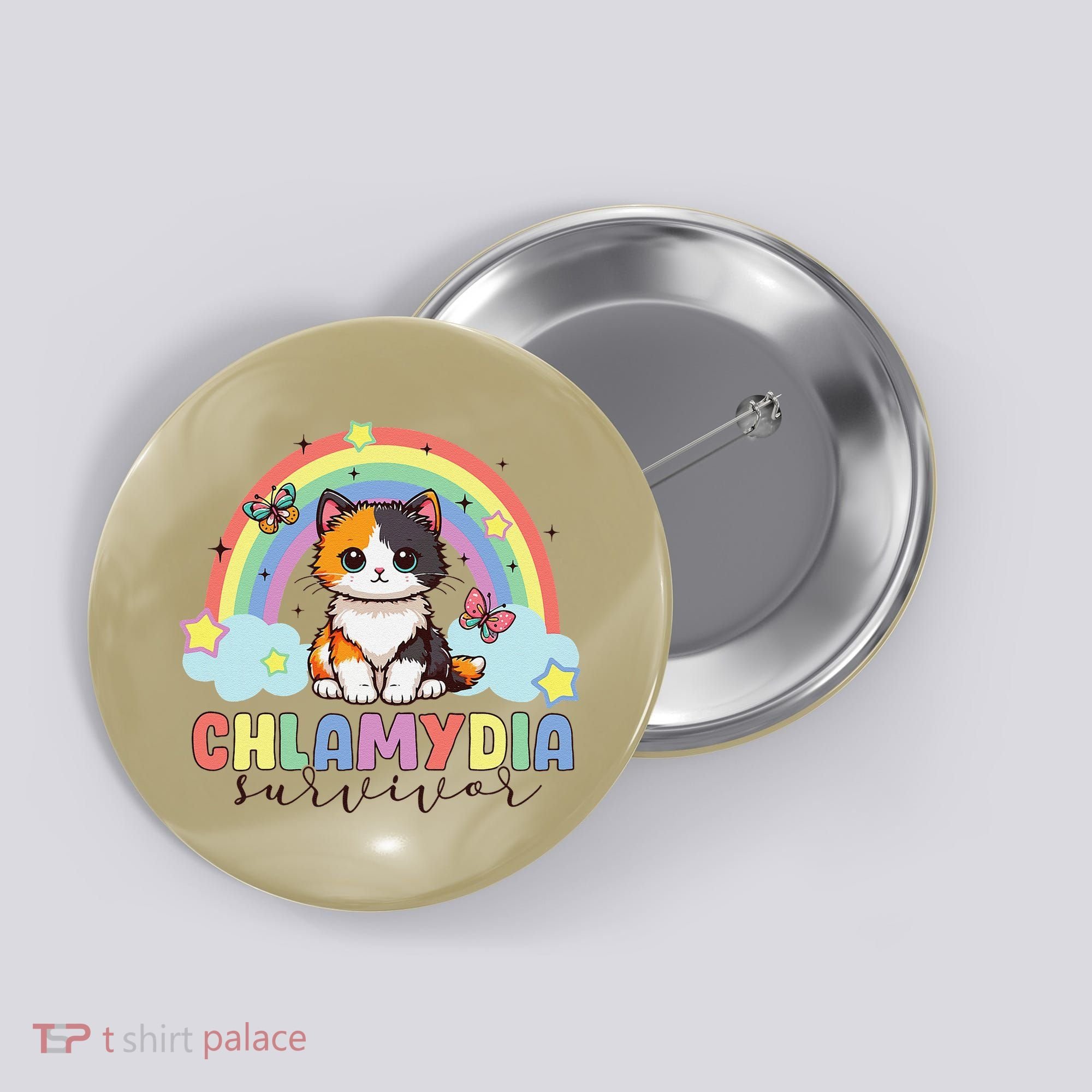 Chlamydia Survivor Rainbow Funny Humor Cat Specific Meme Button