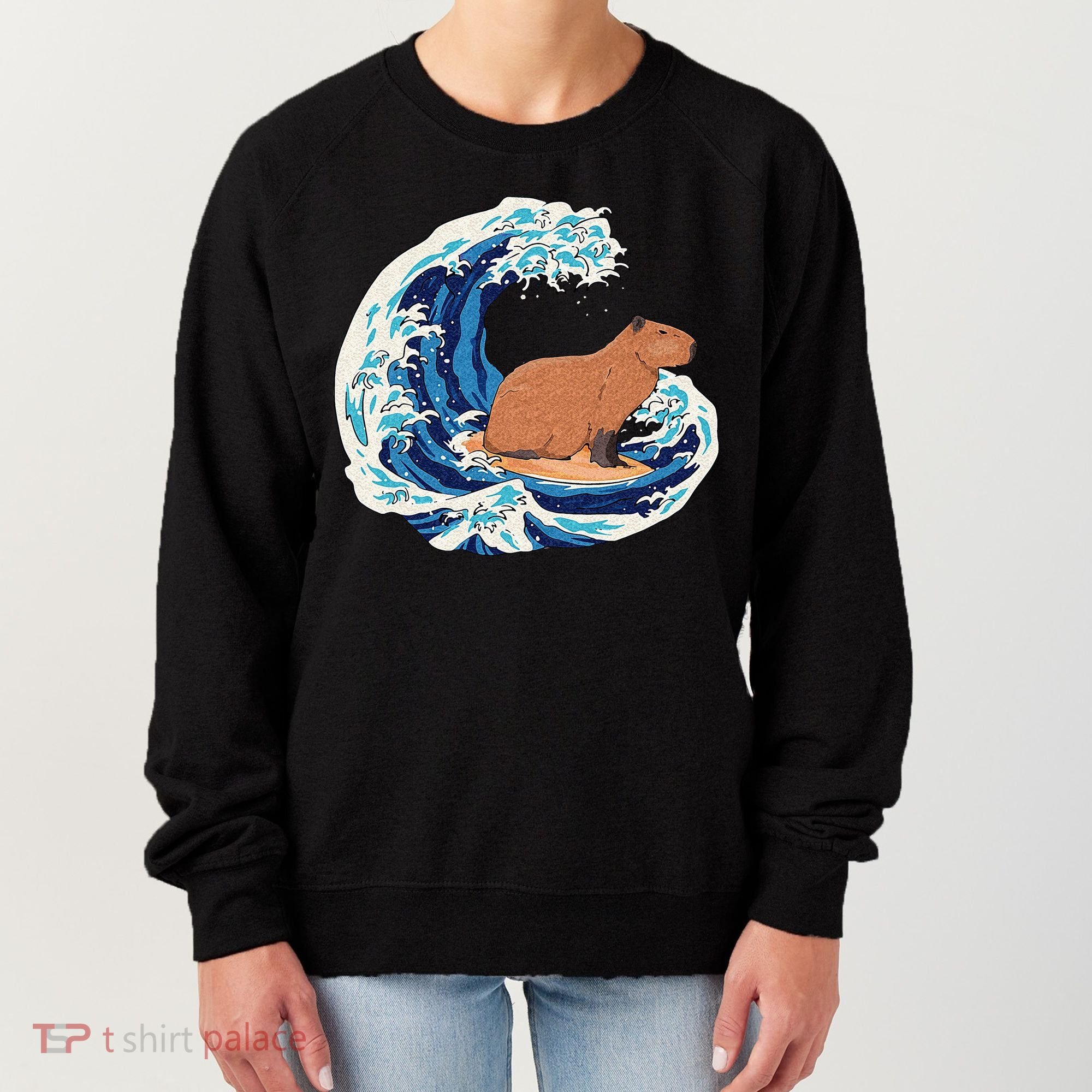 Capybara Surfing Rodent Wave Humor Animal Women's Sweatshirt