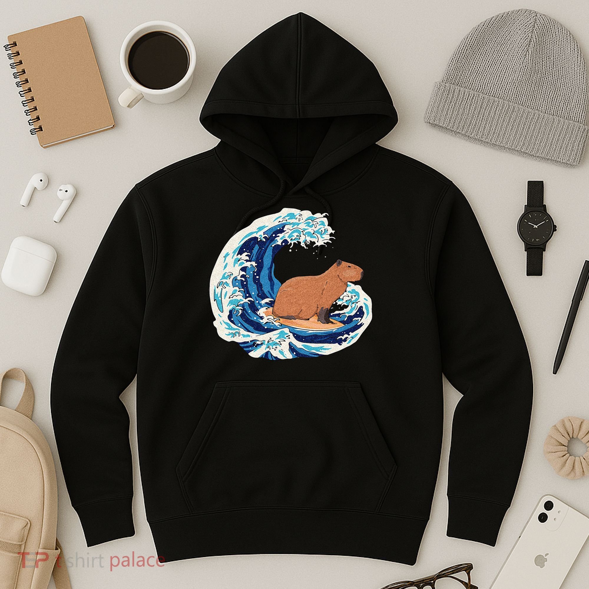 Capybara Surfing Rodent Wave Humor Animal Hoodie