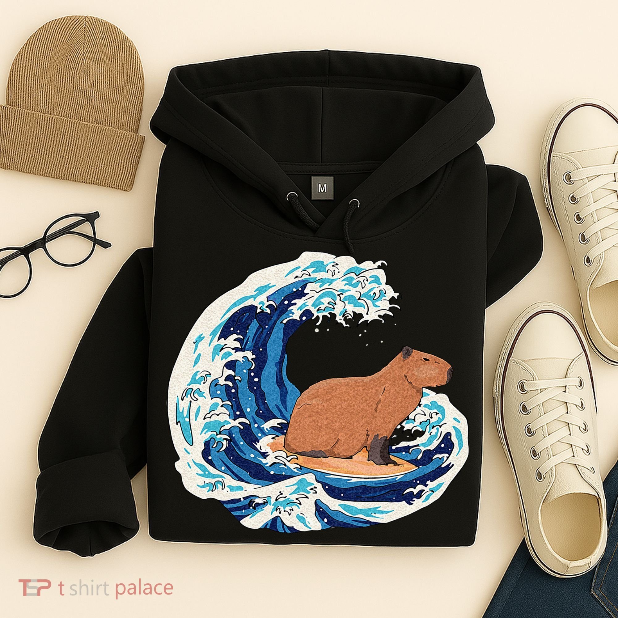 Capybara Surfing Rodent Wave Humor Animal Hoodie