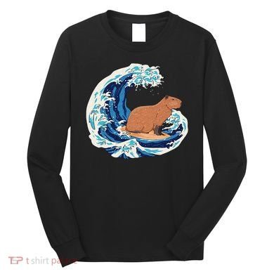 Capybara Surfing Rodent Wave Humor Animal Long Sleeve Shirt