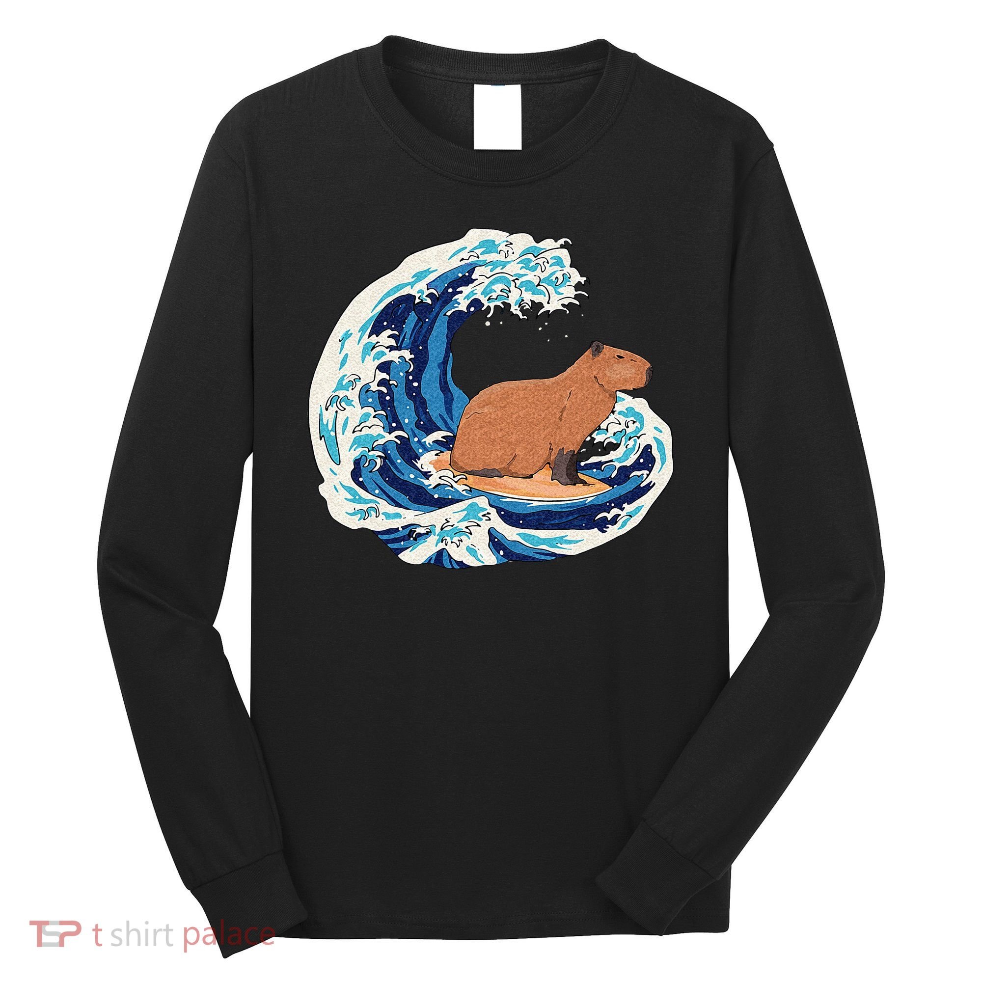 Capybara Surfing Rodent Wave Humor Animal Long Sleeve Shirt