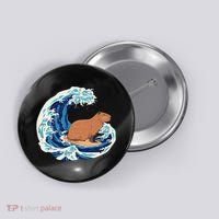 Capybara Surfing Rodent Wave Humor Animal Button thumb 0