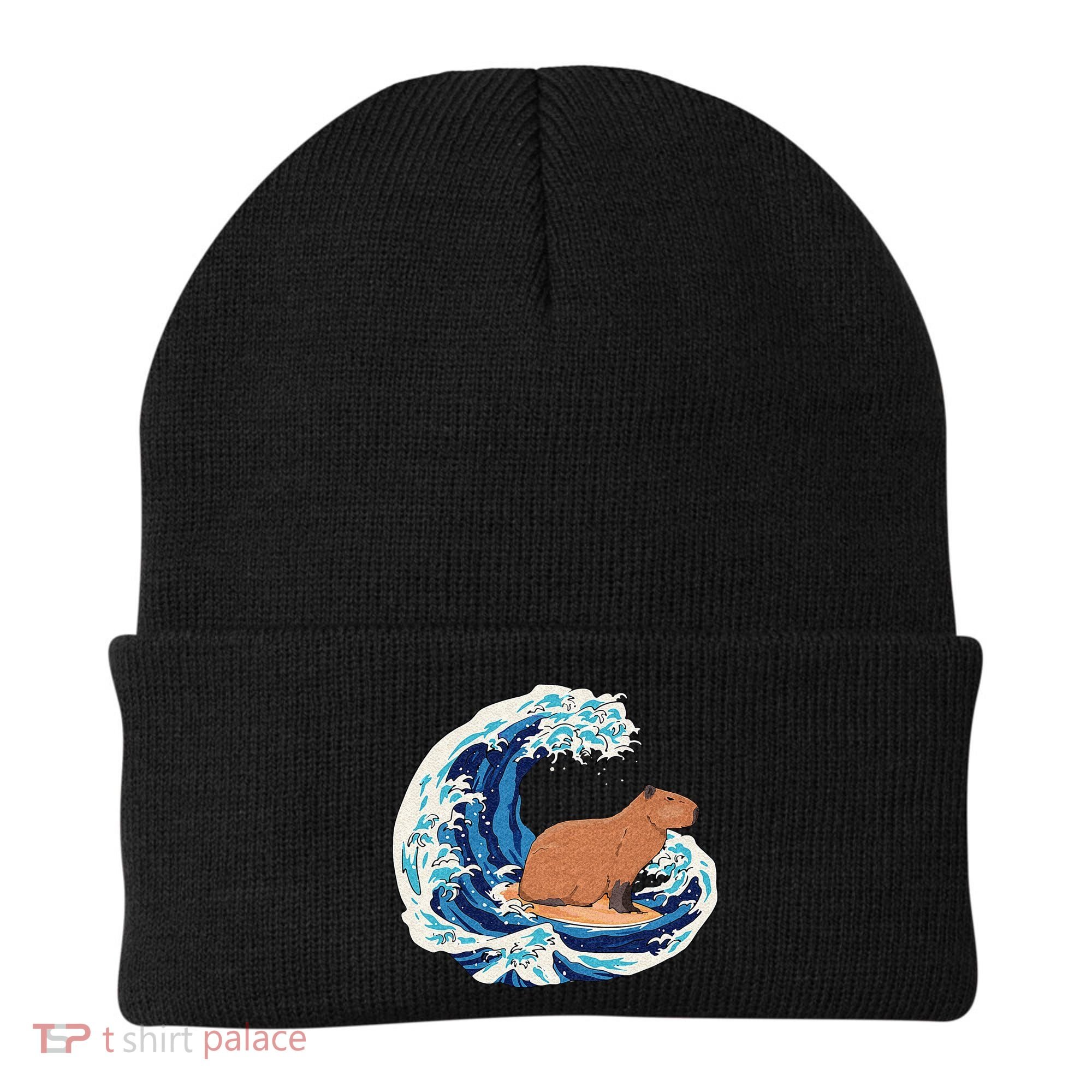 Capybara Surfing Rodent Wave Humor Animal Beanie