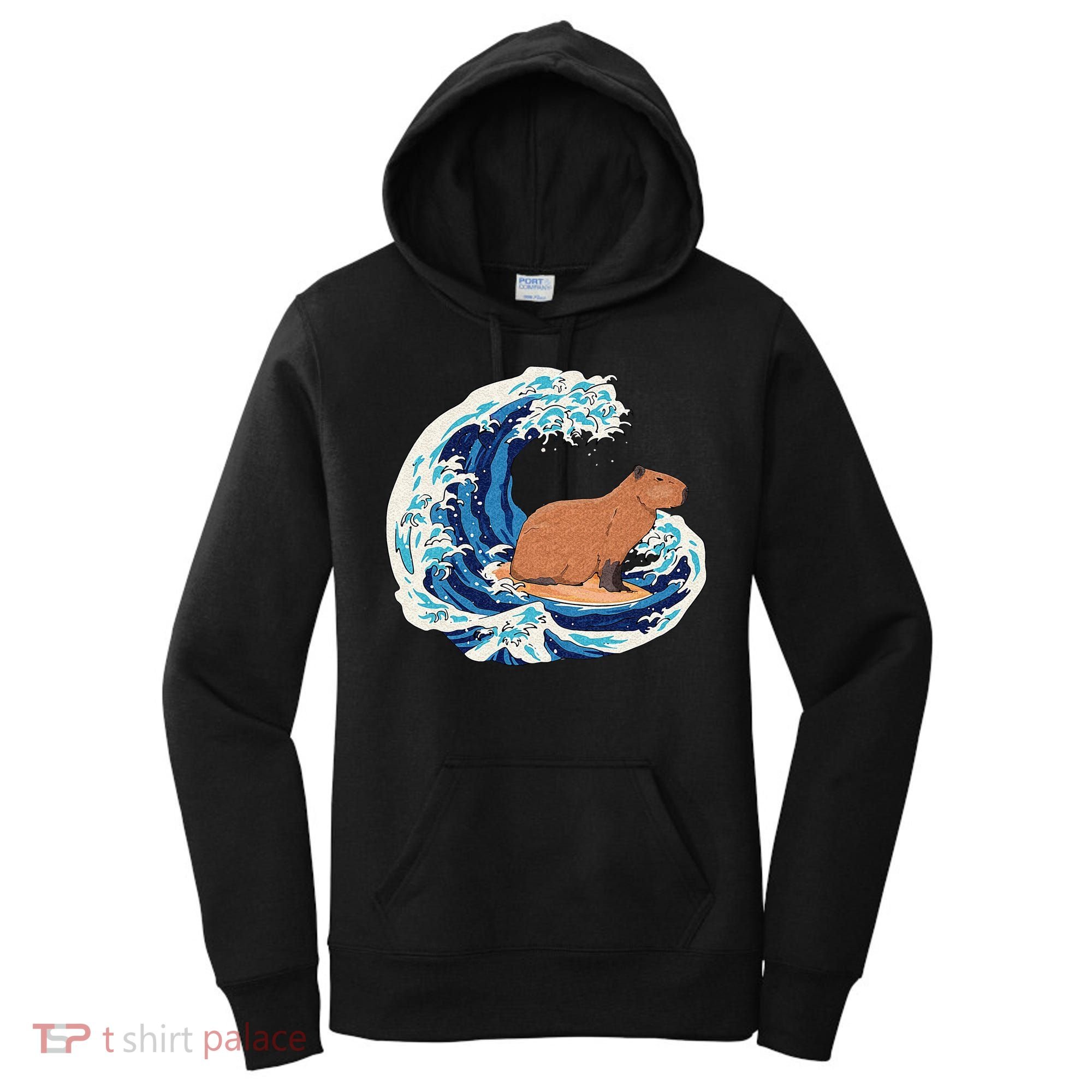 Capybara Surfing Rodent Wave Humor Animal Women's Hoodie